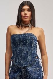 ELEVATED DENIM CORSET WITH RHINESTONES AKIRA at Akira