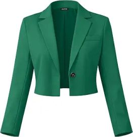ELLEVEN Women’s Cropped Blazer Business Casual Open Front Long Sleeve One Button Jacket at Amazon