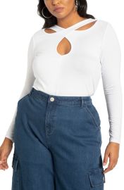 ELOQUII Crossover Cutout Neckline Long Sleeve Top at Nordstrom