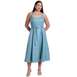 ELOQUII Faux Leather Halter Midi Dress - 20, Cameo Blue at Target