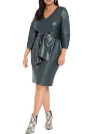 ELOQUII Lantern Sleeve Faux Leather Dress at Nordstrom