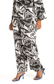 ELOQUII Marbled Wide Leg Satin Pants at Nordstrom