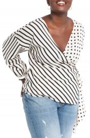 ELOQUII Pattern Mix Asymmetrical Cr  pe de Chine Wrap Top  Plus Size    Nordstrom at Nordstrom