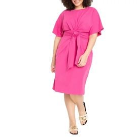 ELOQUII Plus Size Cross Front Flutter Sleeve Dress - Macys at Macys
