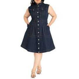 ELOQUII Womens Fit Flare Denim Dress - Macys at Macys