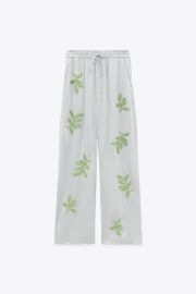 EMBROIDERED LEAF PANTS - Sky blue   United States at Zara