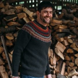 ERIB Men39s Hand-Knit Style Merino Wool Sweater Graphic Yoke Casual Fit ERIB Knitwear at Eribe