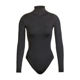 ESSENTIAL MOCK NECK LONG SLEEVE BODYSUIT ONYX at Skims