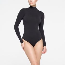 ESSENTIAL MOCK NECK LONG SLEEVE BODYSUIT ONYX at Skims