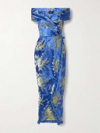 ETRO Off-the-shoulder fringed floral-brocade midi wrap dress NET-A-PORTER at Net a Porter