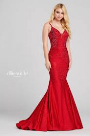 EW120012 GLITTER STONE ACCENT V NECK MERMAID GOWN at Couture Candy