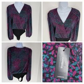 EXPRESS NWT Bodysuit Size Small Silky Abstract Animal Print Wrap Blouse Party at eBay