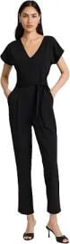 EXPRESS Women's Short Sleeve V-Neck Stretch Crepe Tie-Waist Jumpsuit | Comfort Stretch Fabric Delivers Effortless Style and All-Day Comfort for Work Travel and Special Occasions at Amazon