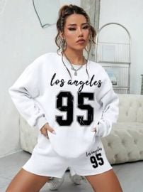 EZwear Letter Graphic Drop Shoulder Sweatshirt amp Shorts USA at Shein