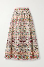 Earla embroidered floral-print linen-blend voile midi skirt at Net a Porter