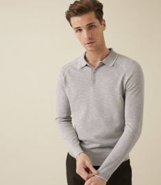 Earlsfield Grey Long Sleeved Tipped Polo at Reiss