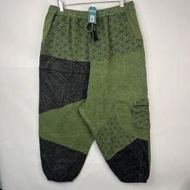 Earthbound Trading Co Pants Adult Large Stretch Boho Baggy Green Geometric A58 eBay at eBay