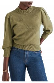 Eaton Dotted Puff Sleeve Cotton  amp  Merino Yarn Pullover Sweater   Nordstrom at Nordstrom