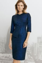 Eaton Dress Navy Metallic Houndstooth Tweed - Welcome to the Fold LTD at The Fold London