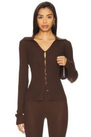 Eaves Bailee Rib Cardigan In Chocolate Brown at Revolve