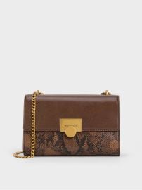Ebba Snake Print Chain-Strap Bag - Brown - CHARLES KEITH US at Charles & Keith