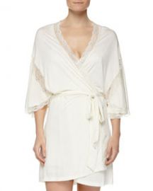 Eberjey Something Blue Robe with Lace Detail Ivory at Neiman Marcus