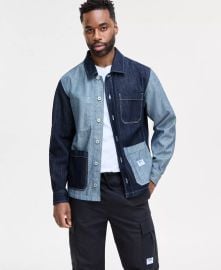 Eberse Relaxed Fit Two Tone Button Front Denim Shirt Jacket at Macys