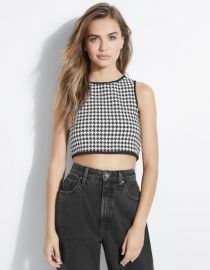 Eco Blanche Houndstooth Crop Top by Guess at Guess