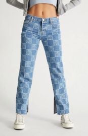 Eco Butterfly Checkerboard Low Rise Straight Leg Jeans PacSun at PacSun