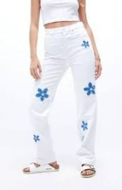 Eco White Denim Flower Patch Dad Jeans PacSun at PacSun