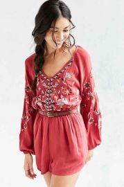 Ecote Embroidered Balloon-Sleeve Romper at Urban Outfitters