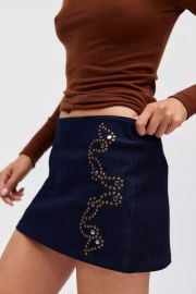 Ecote Lulu Denim Studded Low Rise Mini Skirt at Urban Outfitters