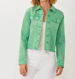 Ecru Jean Jacket Frey Hem in Spring Green at Shop Simon