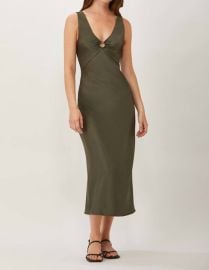 Ecru Robbie Slip Dress In Olive at Shop Simon