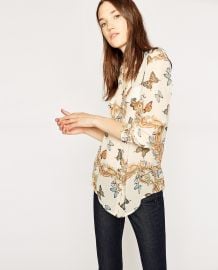 Ecru Royal Butterfly Print Silk Shirt The Kooples at The Kooples