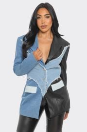 Edgy Denim and Leather Patchwork Blazer at Simply Ke'say Boutique