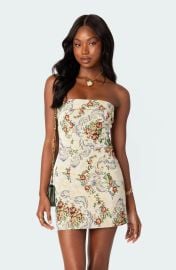 Edikted Floral Tapestry Lace Up Back Strapless Minidress at Nordstrom