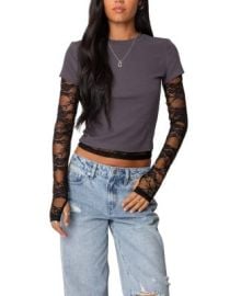Edikted Layered Lace Sleeve T Shirt Bloomingdales at Bloomingdales