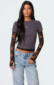 Edikted Layered Lace Sleeve T-Shirt PacSun at PacSun