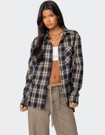Edikted Plaid Flannel Button Up Shirt at Tillys
