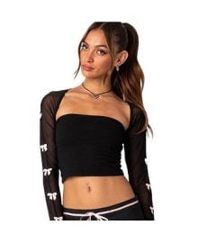 Edikted Womens Bow Babe Sheer Mesh Shrug Top - Macys at Macys