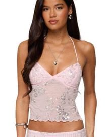 Edikted Womens Nelley Backless Beaded Sequin Chiffon Top - Macys at Macys