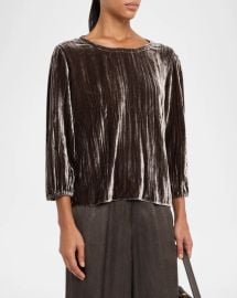 Eileen Fisher Crewneck Crushed Velvet Blouse at Neiman Marcus