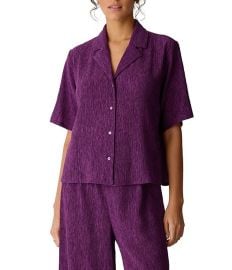 Eileen Fisher Crinkle Woven Plisse Notch Collar Elbow Sleeve Button-Front Shirt at Dillards