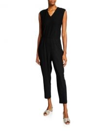 Eileen Fisher Petite Washable Crepe V-Neck Sleeveless Straight-Leg Jumpsuit at Neiman Marcus