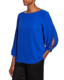 Eileen Fisher Split-Sleeve Silk Crepe Blouse at Neiman Marcus