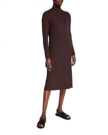 Eileen Fisher Straight Scrunch-Neck Long Sleeve Ribbed Dress at Neiman Marcus