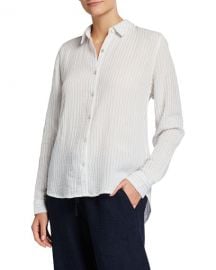 Eileen Fisher Striped Cotton Gauze Classic Collared Shirt at Neiman Marcus