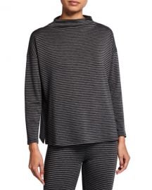 Eileen Fisher Striped Funnel-Neck Stretch Terry Box Top at Neiman Marcus