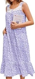 Ekouaer Nightgowns for Women Sleeveless Night Gown Victorian Sleep Shirt with Pockets Ladies Pajamas Lace Trim Sleepwear at Amazon